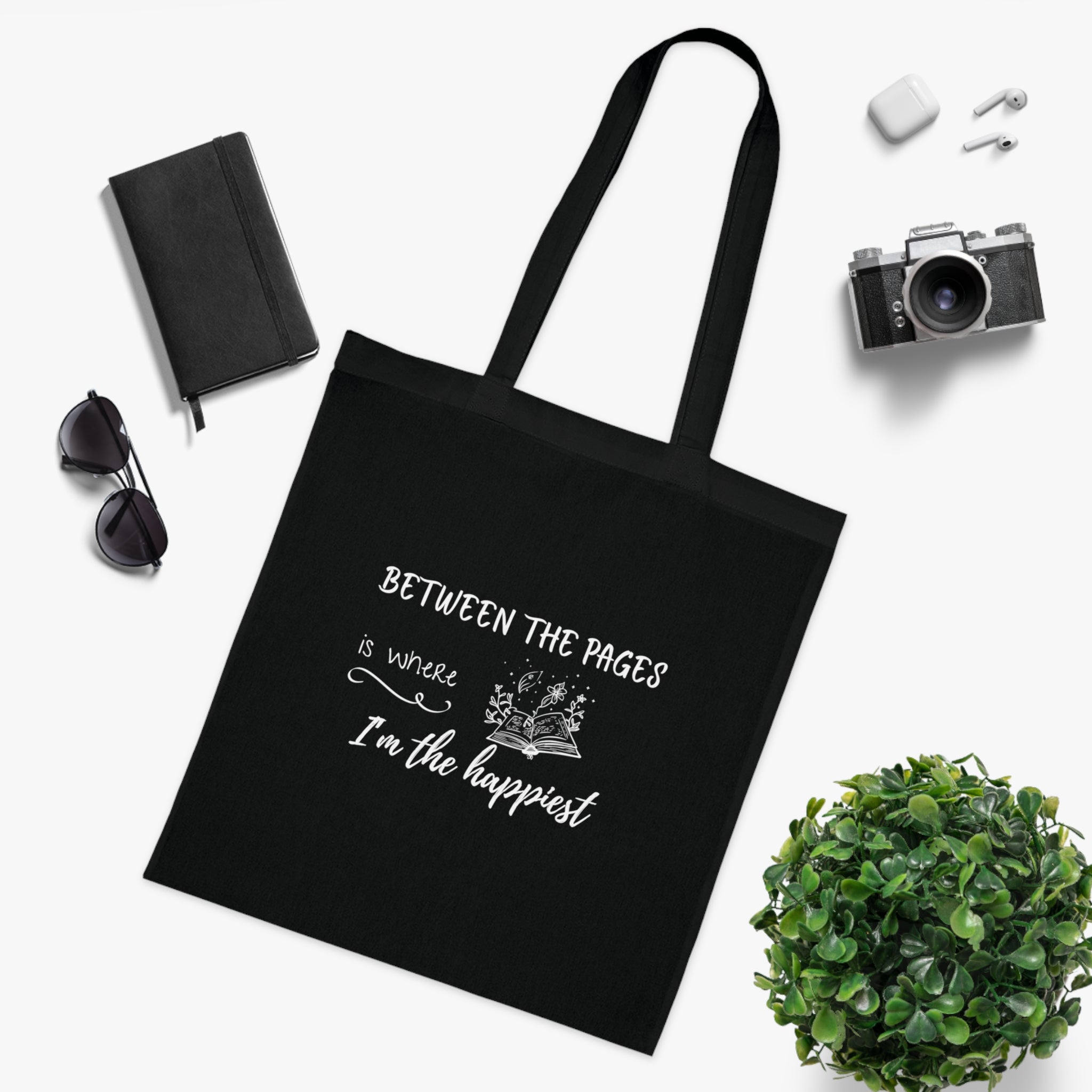 Cotton Tote - "Between the Pages is Where I'm the Happiest"