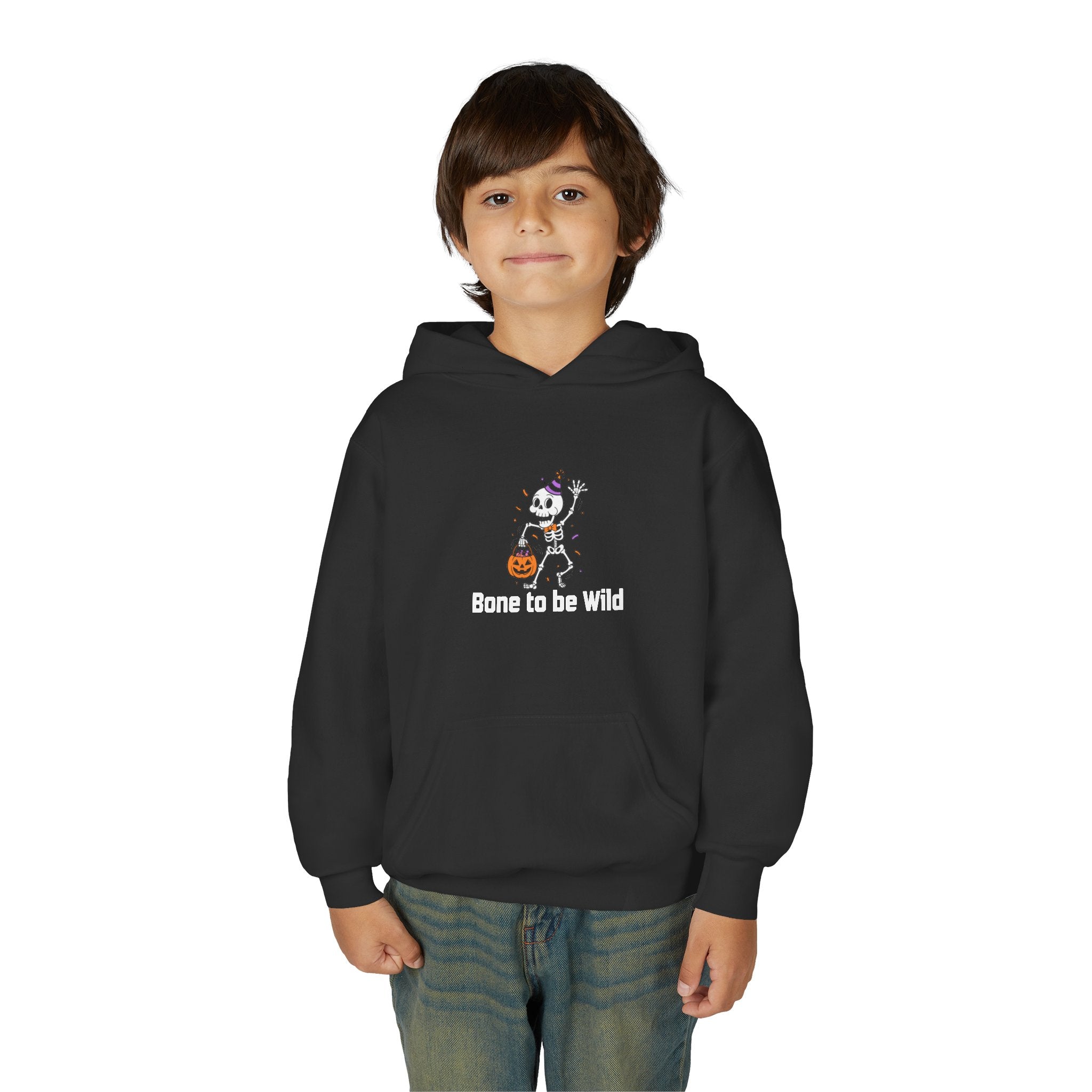 Halloween Skeleton Youth Hoodie - Bone to be Wild, Cozy Fall Outfit, Kids' Halloween Costume, Trick or Treat Sweater