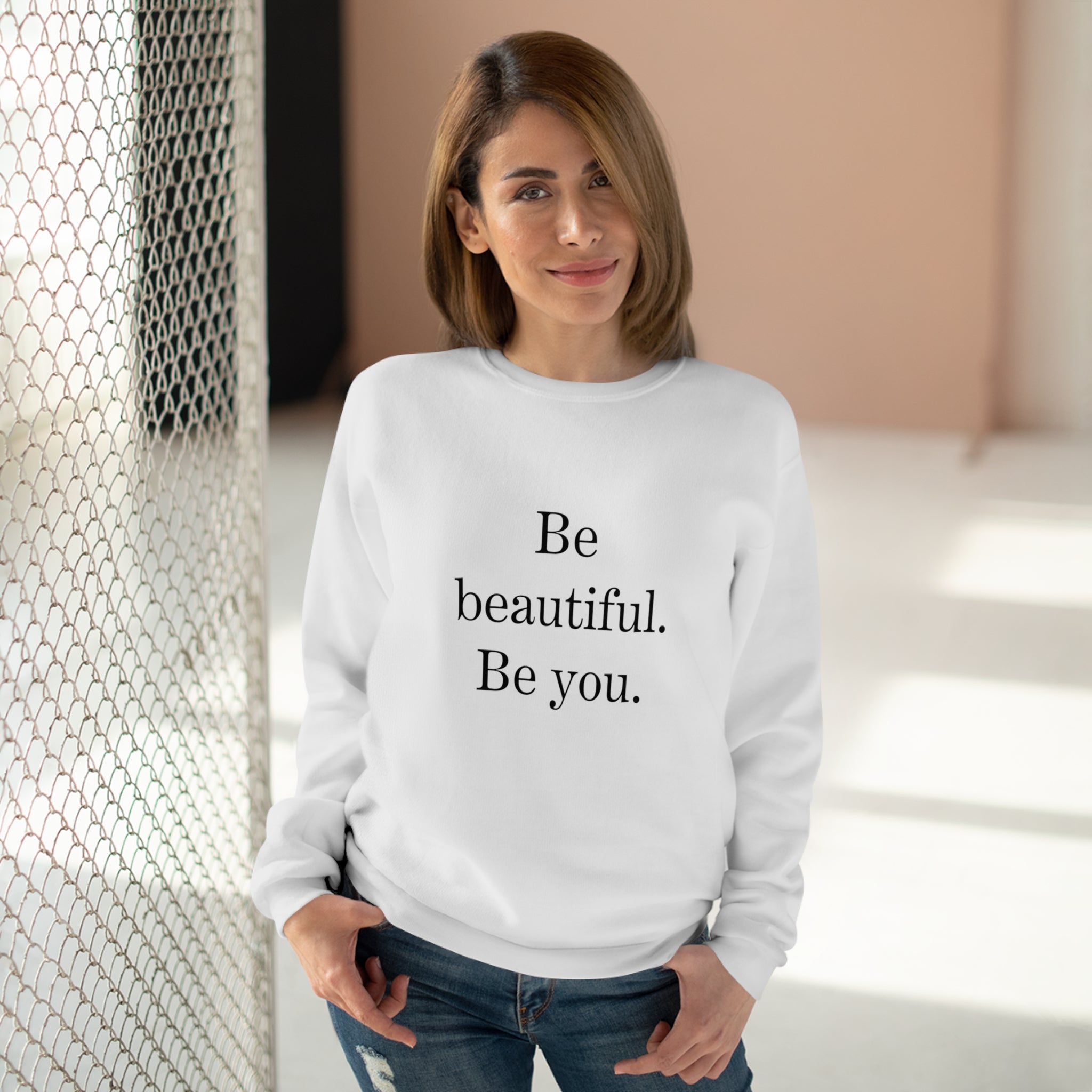 Inspirational Unisex Crew Neck Sweatshirt - "Be Beautiful. Be You."
