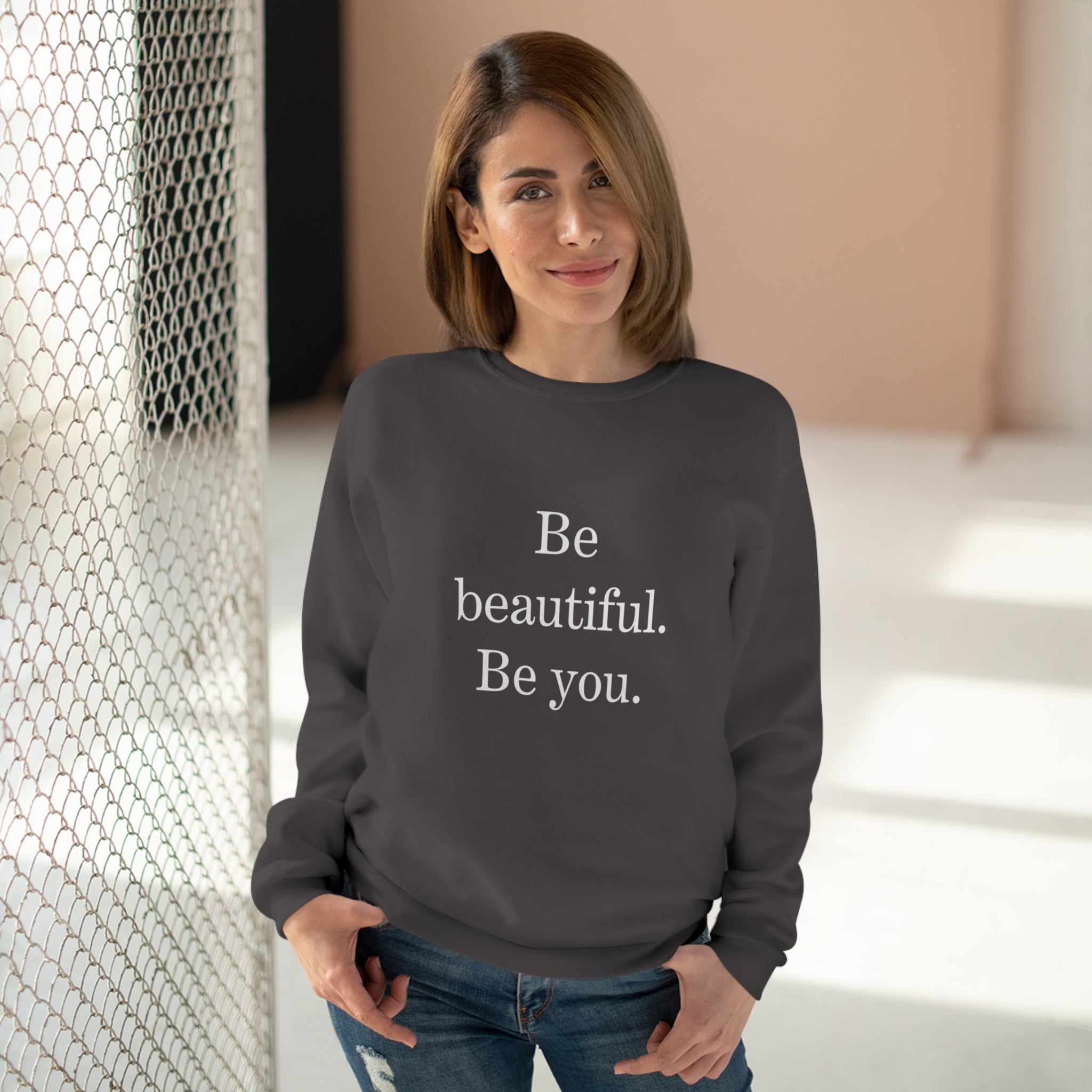 Inspirational Unisex Crew Neck Sweatshirt - "Be Beautiful. Be You."