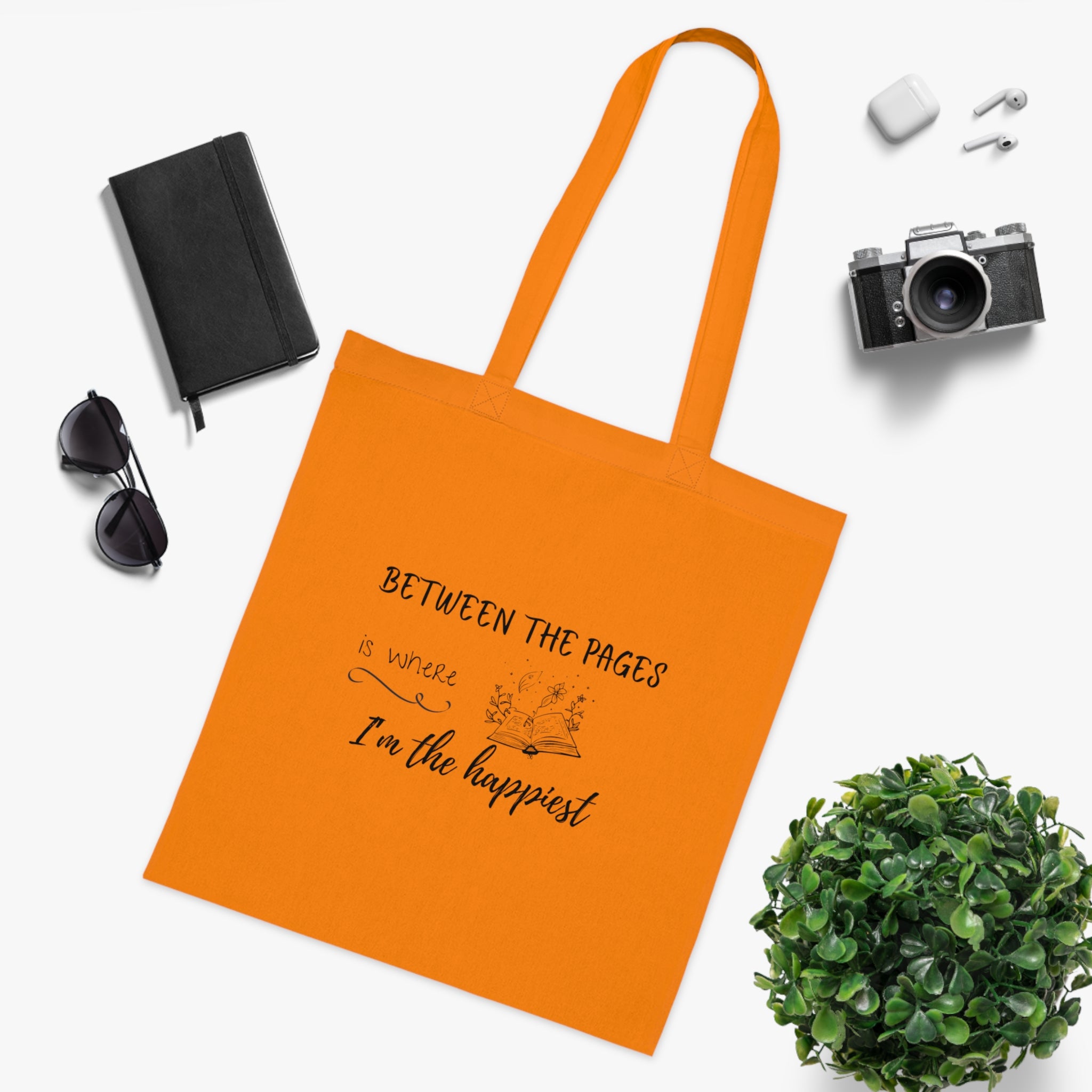 Cotton Tote - "Between the Pages is Where I'm the Happiest"