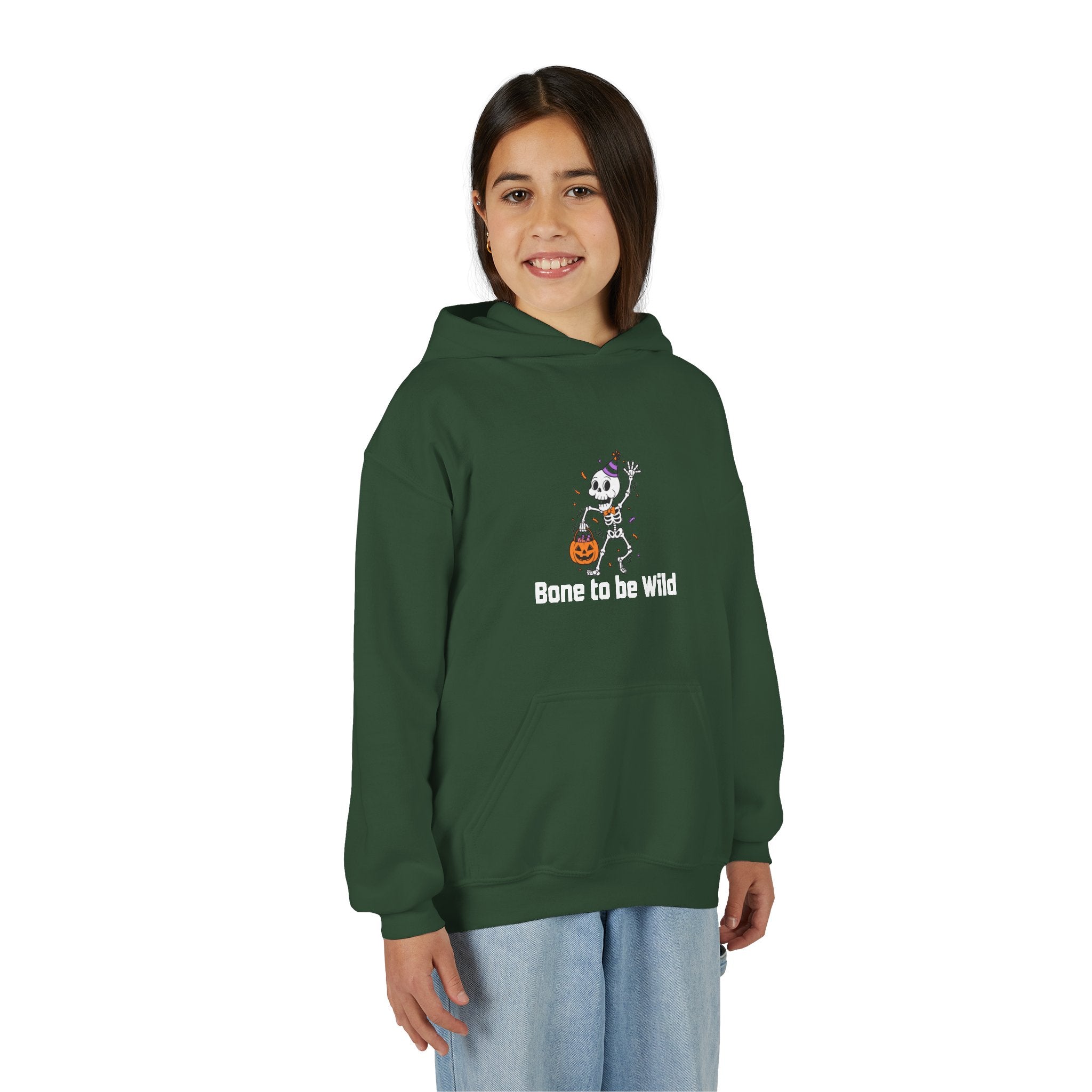 Halloween Skeleton Youth Hoodie - Bone to be Wild, Cozy Fall Outfit, Kids' Halloween Costume, Trick or Treat Sweater