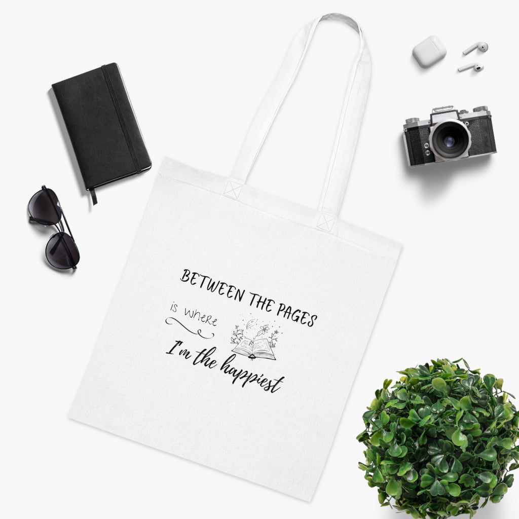 Cotton Tote - "Between the Pages is Where I'm the Happiest"