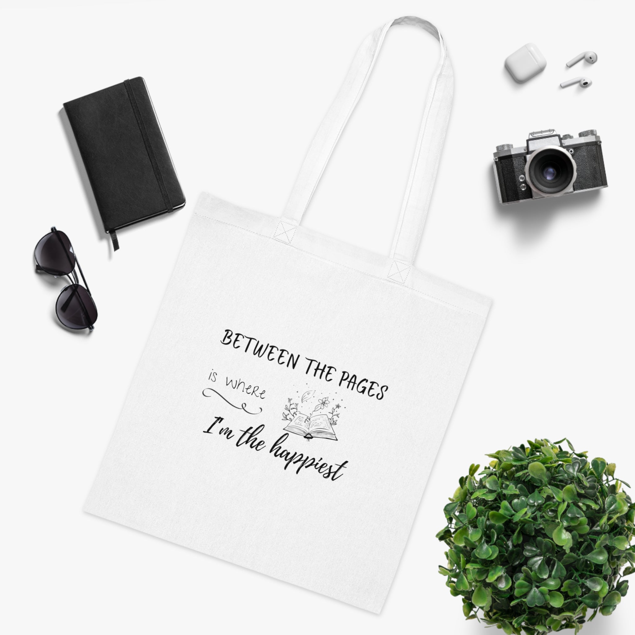 Cotton Tote - "Between the Pages is Where I'm the Happiest"