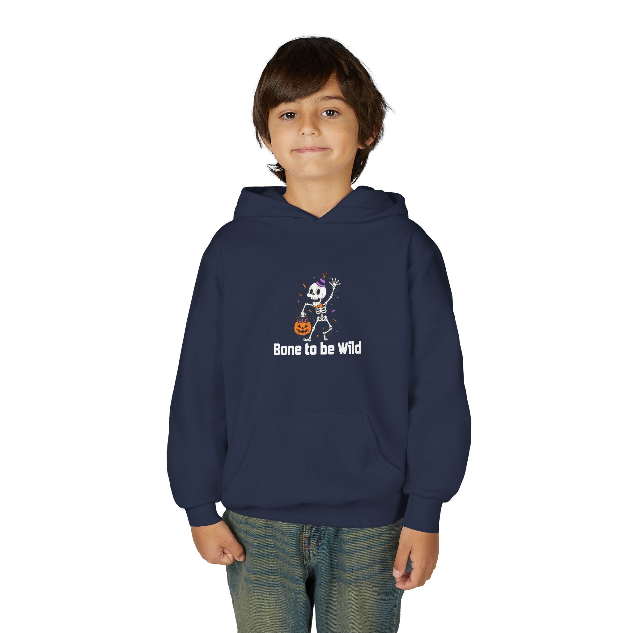 Halloween Skeleton Youth Hoodie - Bone to be Wild, Cozy Fall Outfit, Kids' Halloween Costume, Trick or Treat Sweater