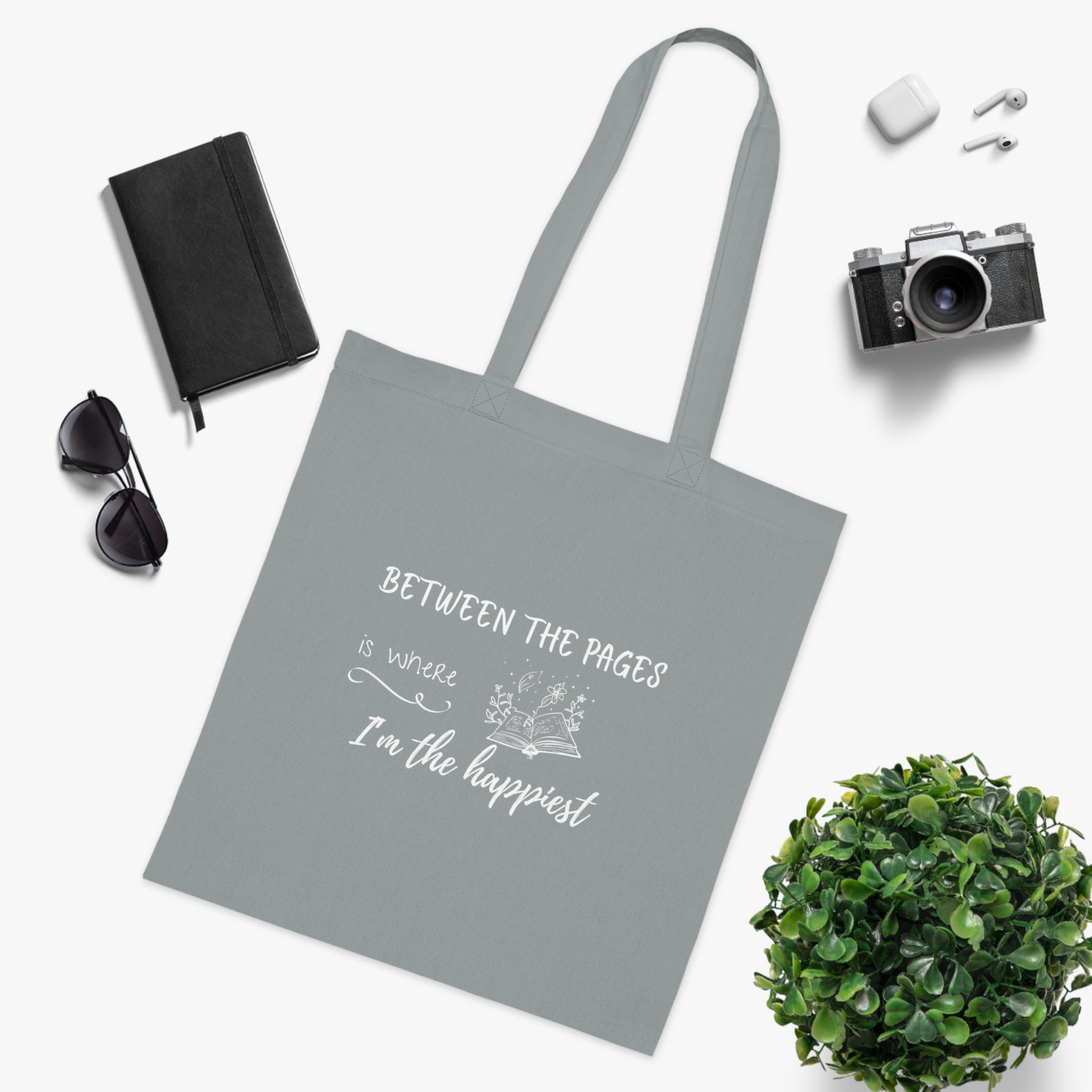 Cotton Tote - "Between the Pages is Where I'm the Happiest"