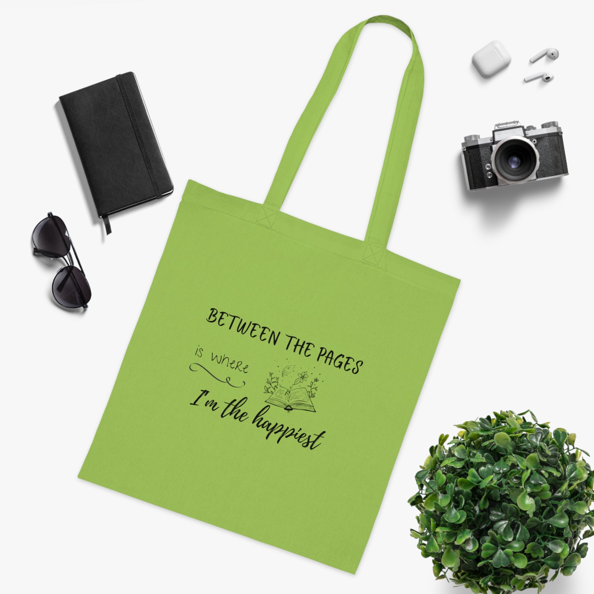 Cotton Tote - "Between the Pages is Where I'm the Happiest"