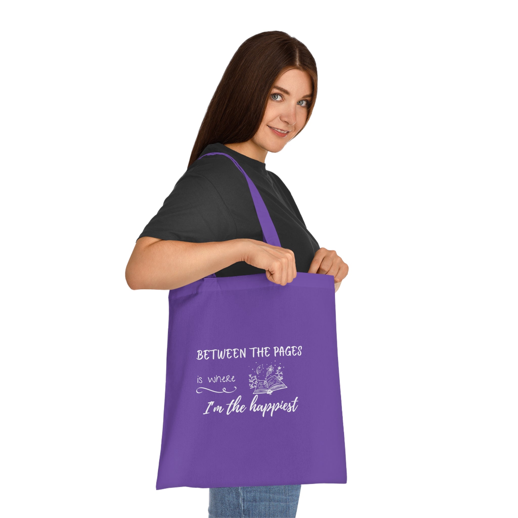 Cotton Tote - "Between the Pages is Where I'm the Happiest"