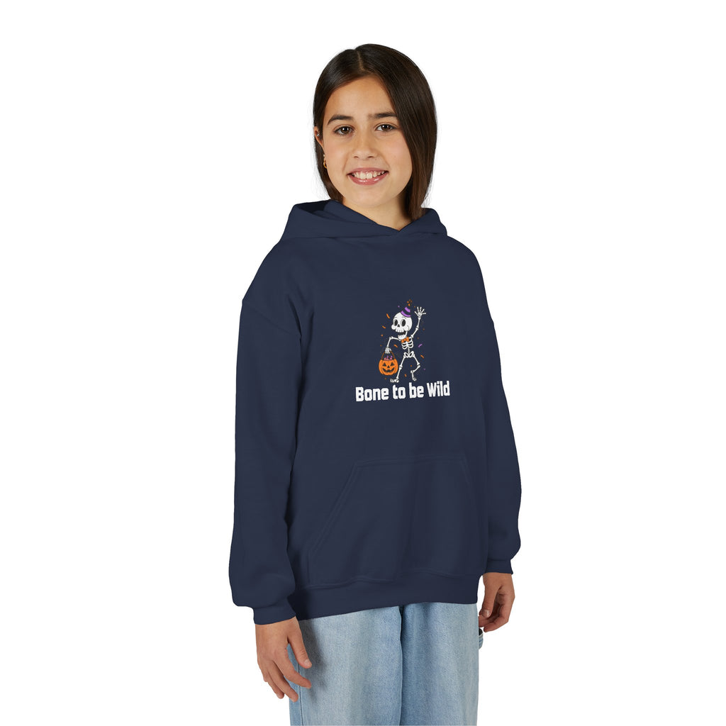 Halloween Skeleton Youth Hoodie - Bone to be Wild, Cozy Fall Outfit, Kids' Halloween Costume, Trick or Treat Sweater