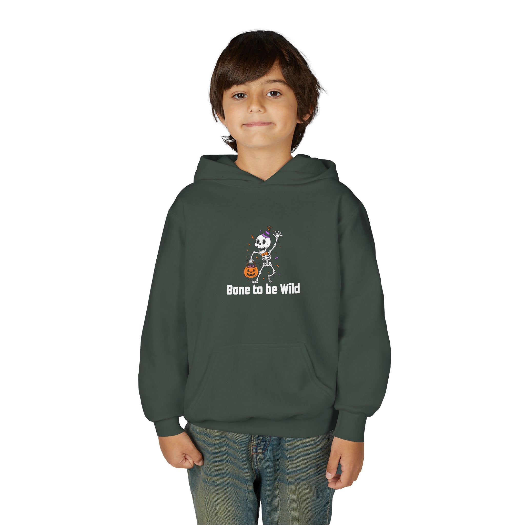 Halloween Skeleton Youth Hoodie - Bone to be Wild, Cozy Fall Outfit, Kids' Halloween Costume, Trick or Treat Sweater