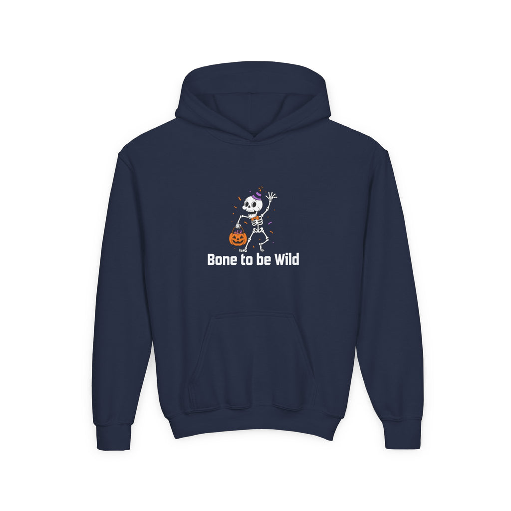 Halloween Skeleton Youth Hoodie - Bone to be Wild, Cozy Fall Outfit, Kids' Halloween Costume, Trick or Treat Sweater