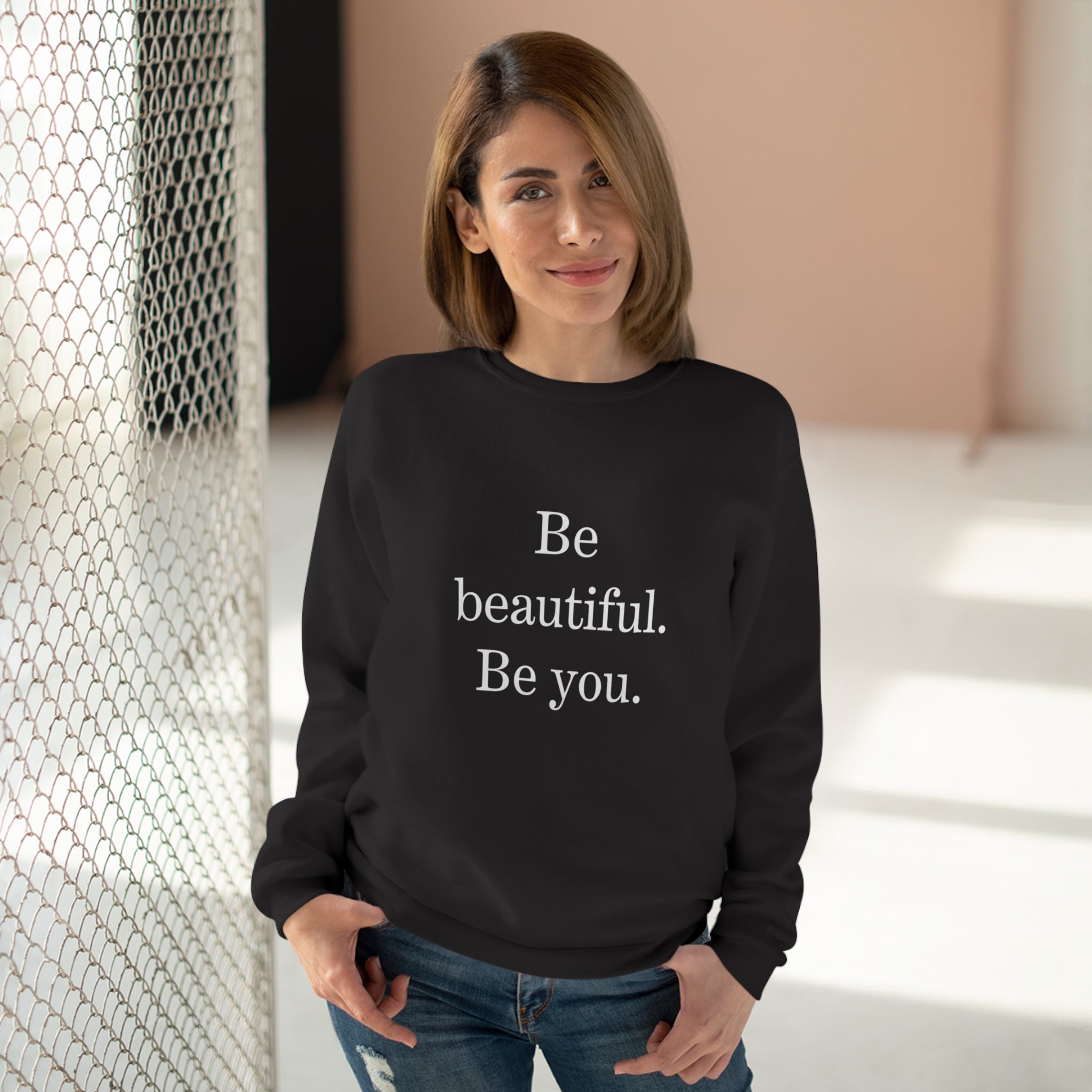 Inspirational Unisex Crew Neck Sweatshirt - "Be Beautiful. Be You."