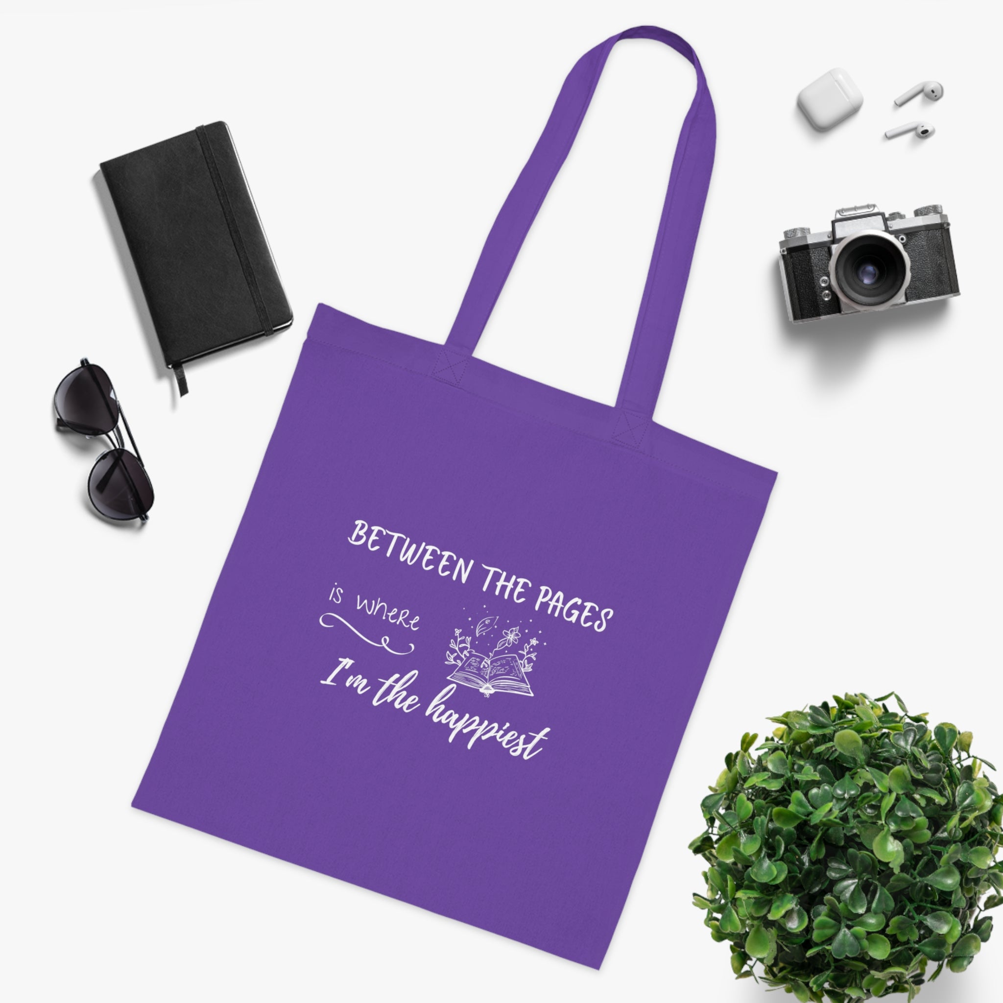 Cotton Tote - "Between the Pages is Where I'm the Happiest"