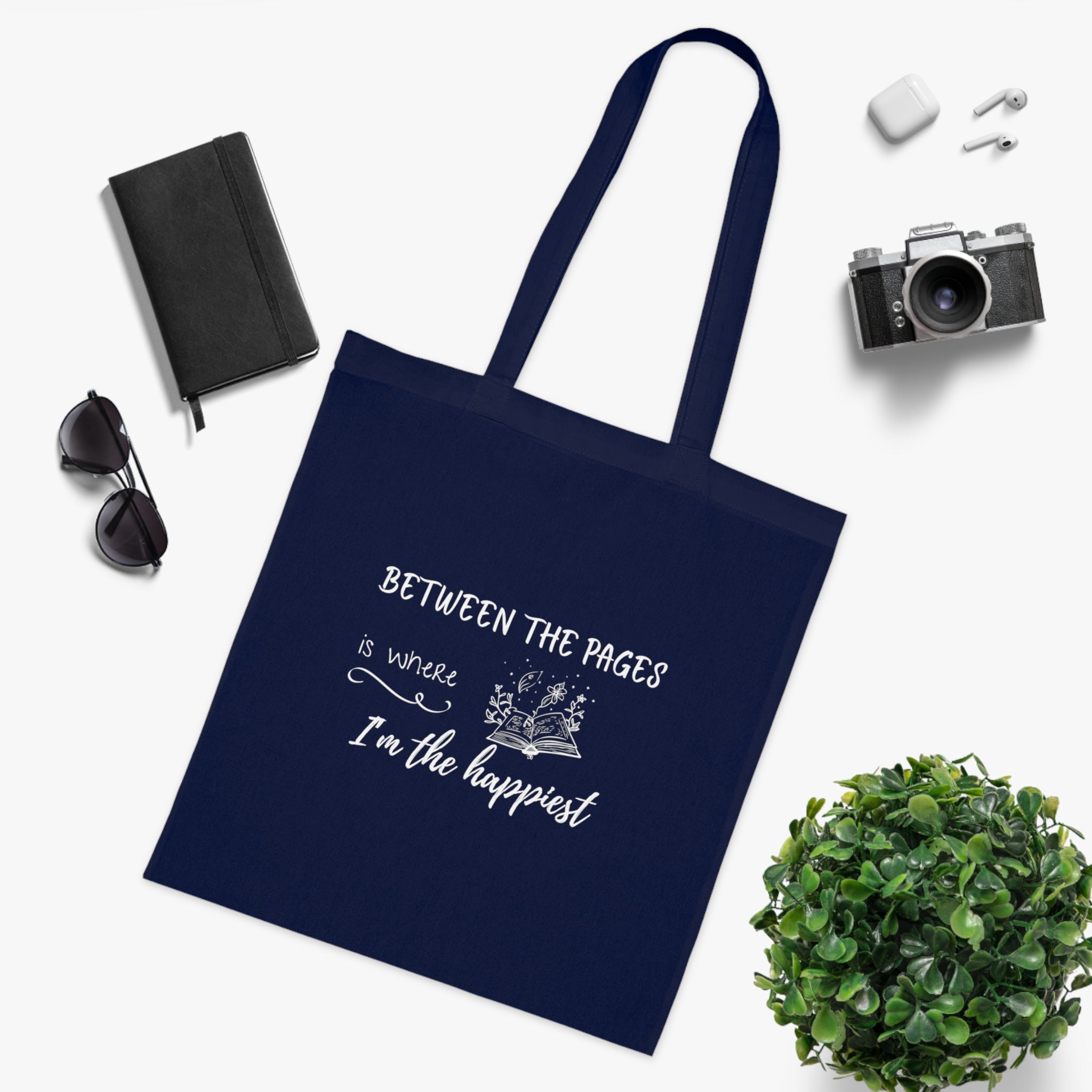 Cotton Tote - "Between the Pages is Where I'm the Happiest"