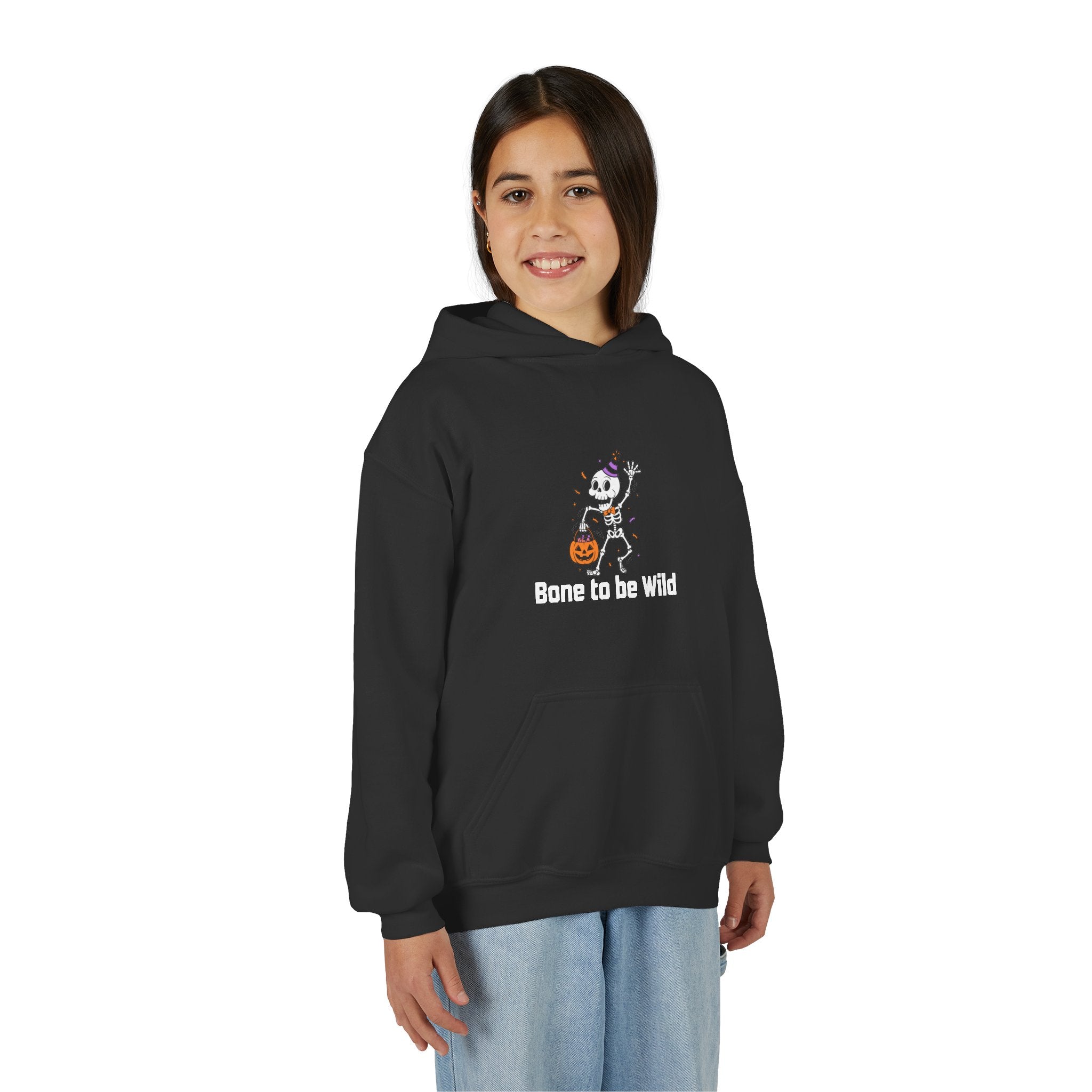 Halloween Skeleton Youth Hoodie - Bone to be Wild, Cozy Fall Outfit, Kids' Halloween Costume, Trick or Treat Sweater