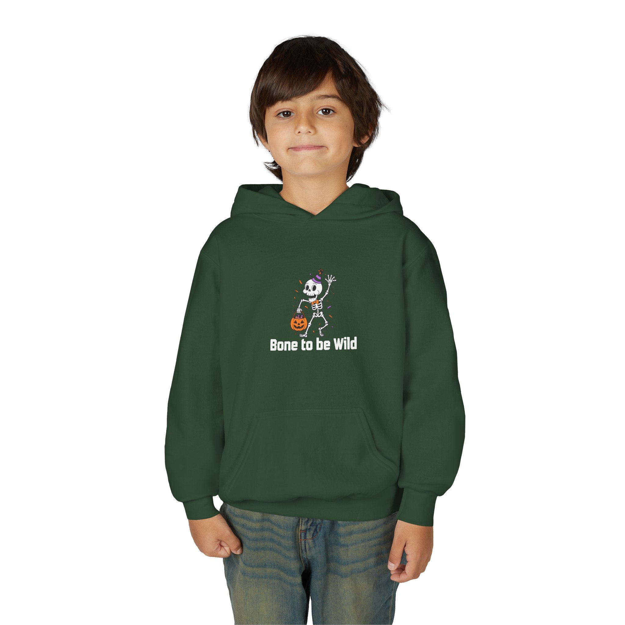 Halloween Skeleton Youth Hoodie - Bone to be Wild, Cozy Fall Outfit, Kids' Halloween Costume, Trick or Treat Sweater